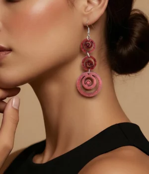 Alternative view of Boucles d'oreilles triple sphères amarante Marcia