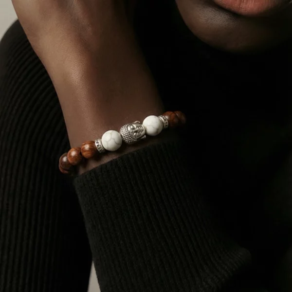 Bracelet acajou homme bouddha Howlite Alenzo