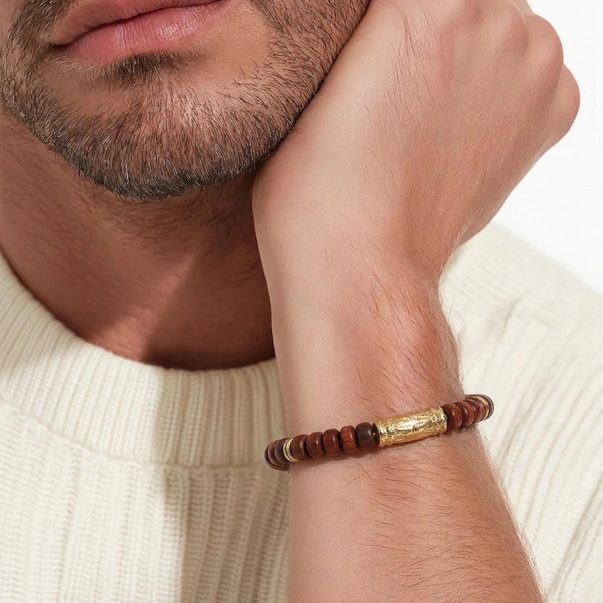 Bracelet acajou médaillon doré - Kenji