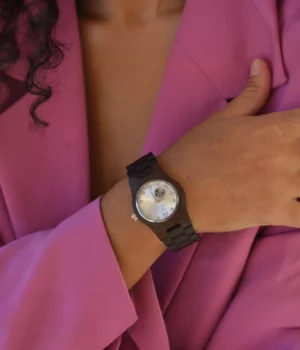 Alternative view of Montre squelette femme ébène automatique Océane