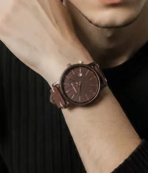 Alternative view of Montre homme cuir chocolat et ébène - Elégant