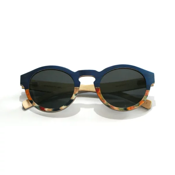 Lunettes solaires en bois CLAPTON BLEU avec monture Pantos et mélange de couleurs