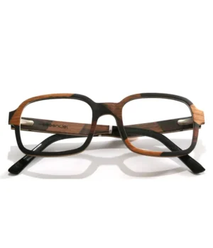 Lunettes rectangulaires La Bicolore 149XP en bois d’ébène et d’érable avec branches bio-acétate.