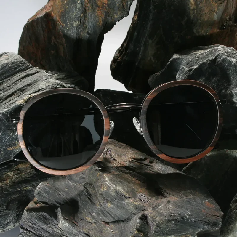 Lunettes solaires en bois de Palissandre, modèle Billy, avec monture ronde et élégante pour hommes et femmes.