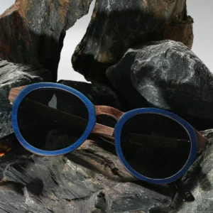 Lunettes de soleil RINGO BLEU en bois d’ébène, série limitée avec verres polarisés et protection UV400 – Style rétro mixte
