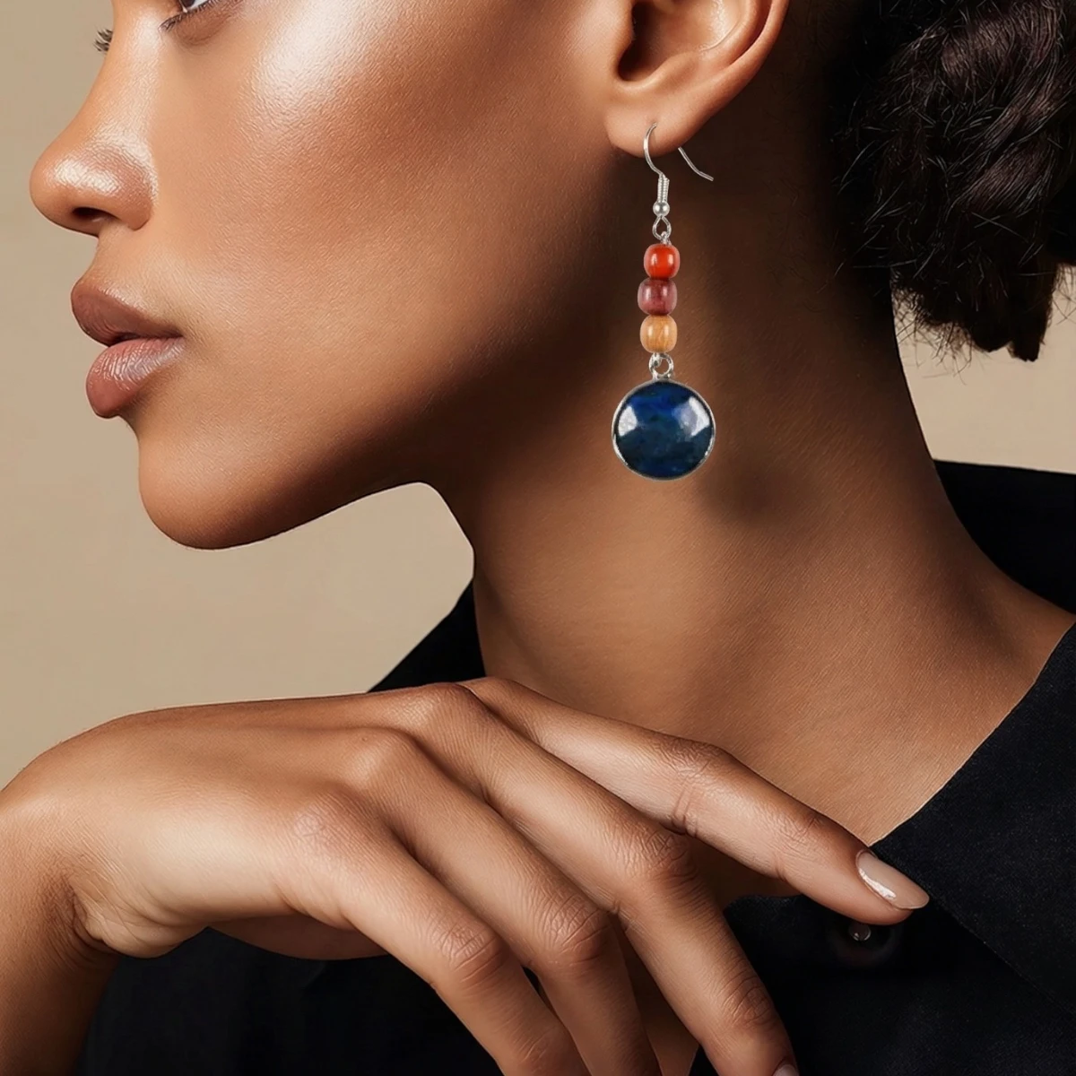 Boucles d'oreilles Lapis Lazuli et bois Emallia