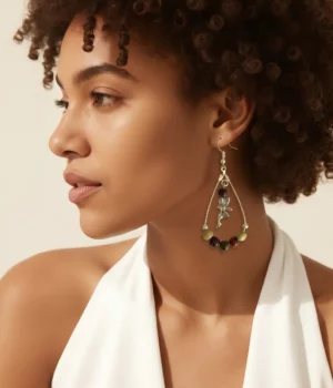 Alternative view of Boucles d'oreilles bois multicolore et fee - Serrenna