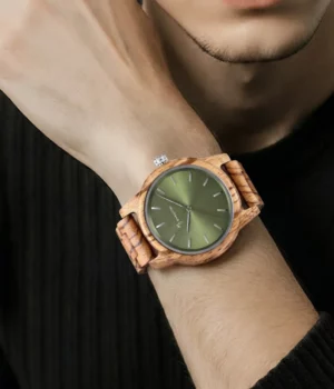 Alternative view of Montre bois fond vert homme Zébrano Matt