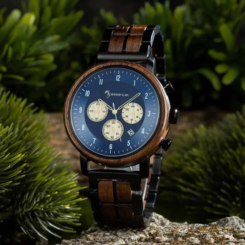 Montre  bois chronographe homme Océane bleu Nomadis