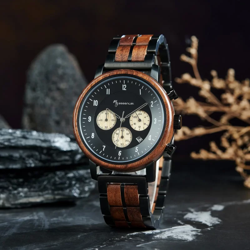 Montre  bois chronographe homme noir Nomadis