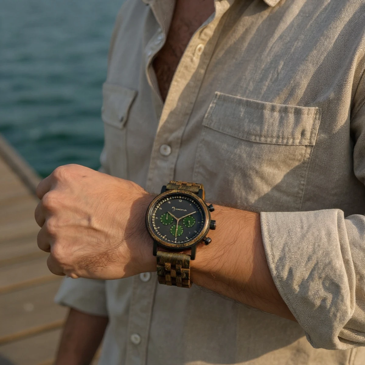 Montre bois gaiac homme chronographe Impérium – Image 2