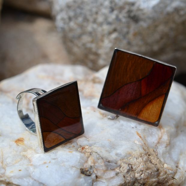 Bague plateau argenté marqueterie Bérénice
