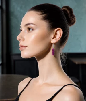 Alternative view of Boucles d'oreilles 3 perles bois amarante Prety