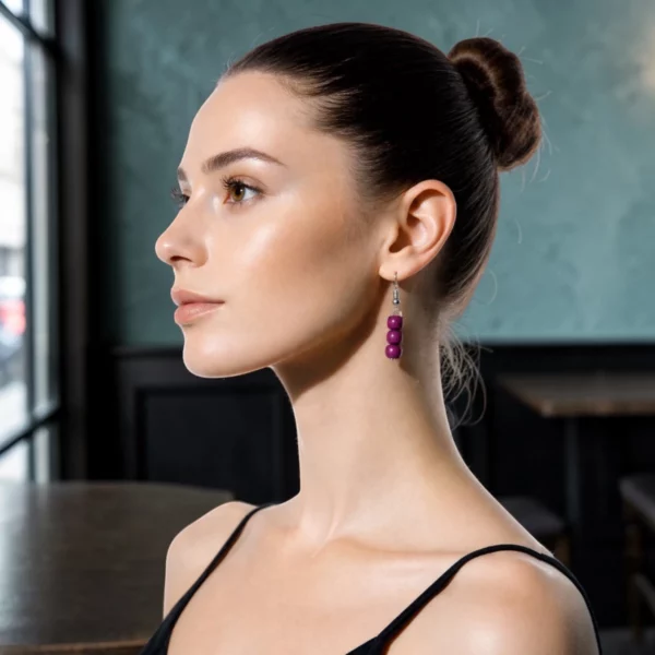 Boucles d'oreilles 3 perles bois amarante Prety