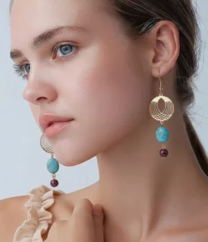 Alternative view of Boucles d'oreilles turquoise bois Anna