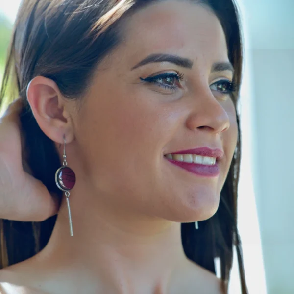 Boucles d'oreilles pendante bois marqueterie Tamina