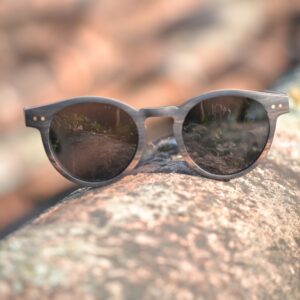 lunettes rondes soleil bois teck paul grey