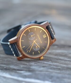 Montre phase de lune homme noyer et cuir Blue Moon