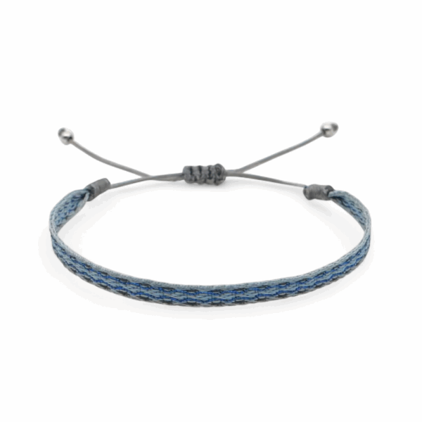 Bijou artisanal éthique – bracelet réglable en macramé fait main gris et bleu Vanessa