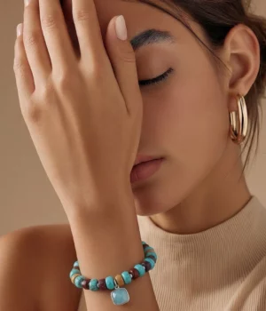 Bracelet turquoise bois multicolore - Laury