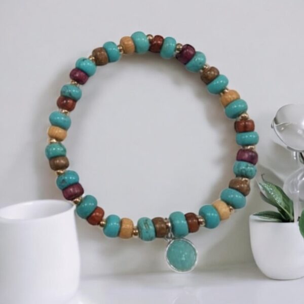 Bracelet turquoise bois multicolore - Laury – Image 2