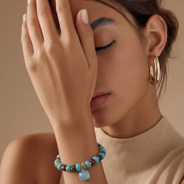 Bracelet turquoise bois multicolore - Laury