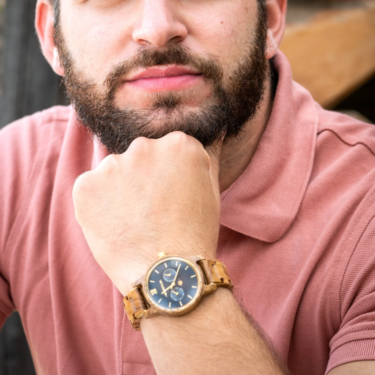 Montre bois noyer homme phase de lune Blue Moon – Image 2