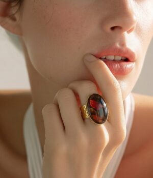 Alternative view of Bague marqueterie acier inoxydable dorée Lise