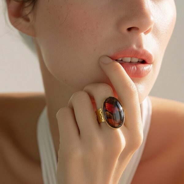 Bague marqueterie acier inoxydable dorée Lise