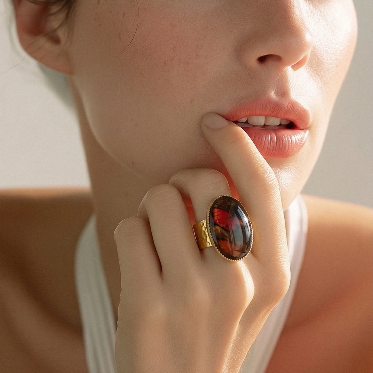 Bague marqueterie acier inoxydable dorée Lise