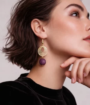 Alternative view of Boucle d'oreille bois multicolore doré Cindy