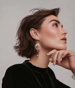 Alternative view of Boucle d'oreille bois multicolore doré Kate