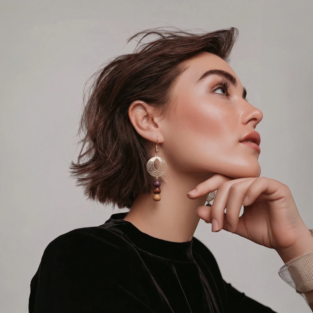 Boucle d'oreille bois multicolore doré Kate