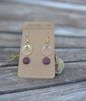 Boucle d'oreille bois multicolore doré Cindy