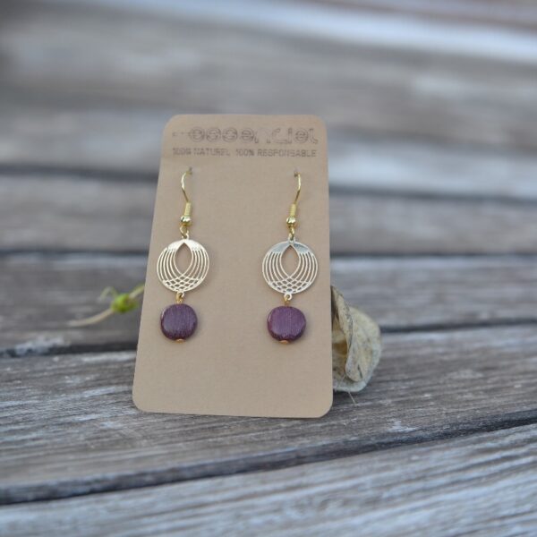 Boucle d'oreille bois multicolore doré Cindy