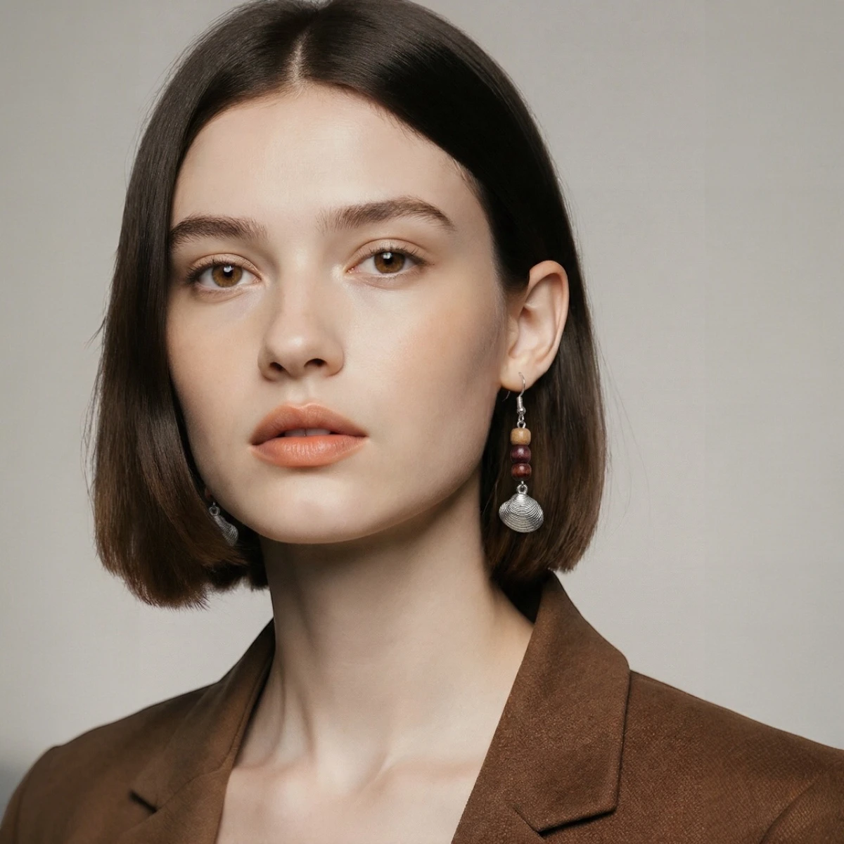 Boucles d'oreilles coquillage bois multicolore Isa