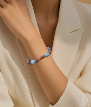Bracelet calcite bleue et bois multicolore - Fany