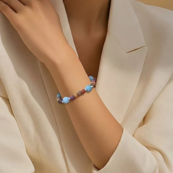 Bracelet calcite bleue et bois multicolore - Fany