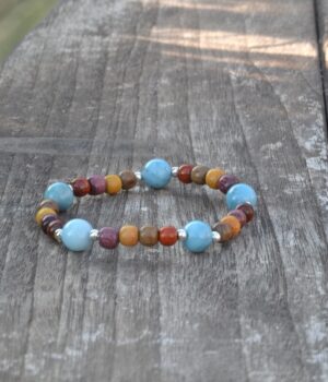 Bracelet calcite bleue et bois multicolore - Fany