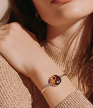 Bracelet jonc marqueterie bois ying yang - Daryne
