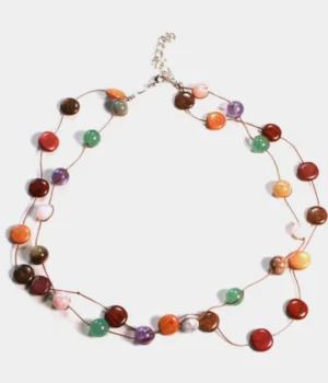 Alternative view of Collier bois et pierres multicolore - Maud