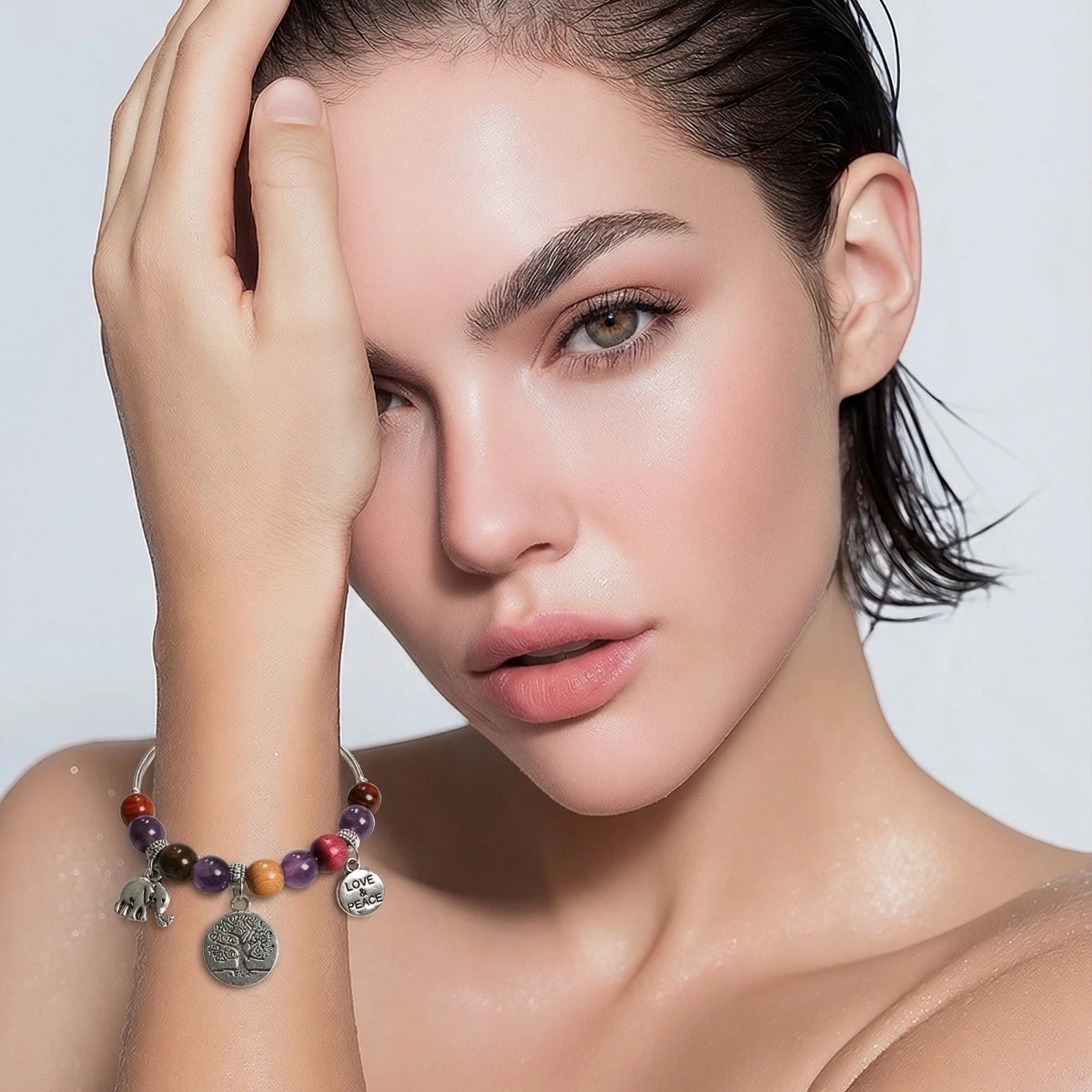 Bracelet -Jonc bois Améthyste Samia