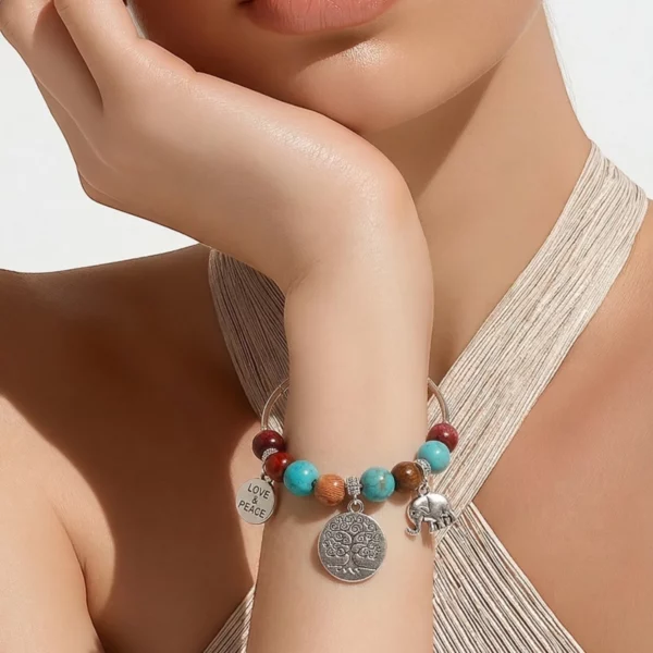 Bracelet -Jonc bois Turquoise Samia