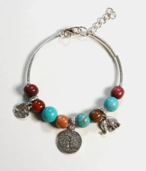 Bracelet -Jonc bois Turquoise Samia