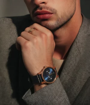 Alternative view of Montre phase de lune homme noyer et cuir Blue Moon
