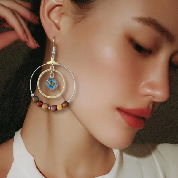 Boucles d'oreilles créole double multicolore et cabochon - Dolcé