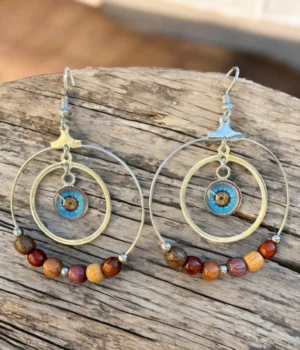 Boucles d'oreilles créole double multicolore et cabochon - Dolcé