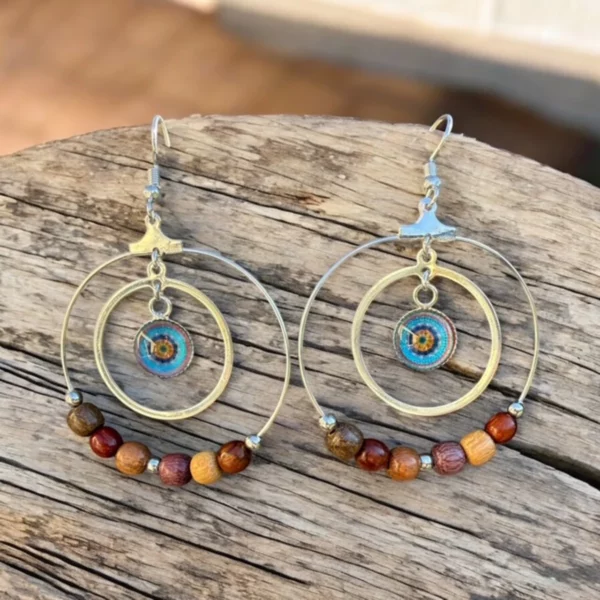 Boucles d'oreilles créole double multicolore et cabochon - Dolcé