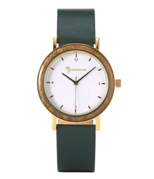 Alternative view of Montre femme noyer métal et cuir émeraude Cyntia