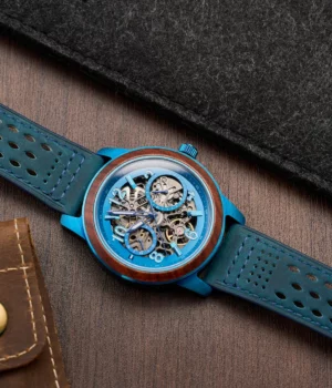 Alternative view of Montre cuir et bois homme automatique Nexus Bleue